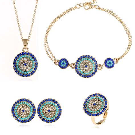 4-piece Set Stainless Steel Turquoise Eye Devil Eye Earnail Bracelet Necklace Women's Wedding Indian Bridal Jewelry Sets 2023 Turkey Jewelry, Hamsa Hand Jewelry, Round Evil Eye, Jewelry Set Gold, Earrings Sets, Indian Bridal Jewelry Sets, Daily Wear Jewellery, Women's Jewelry Sets, Charm Pendant Necklace