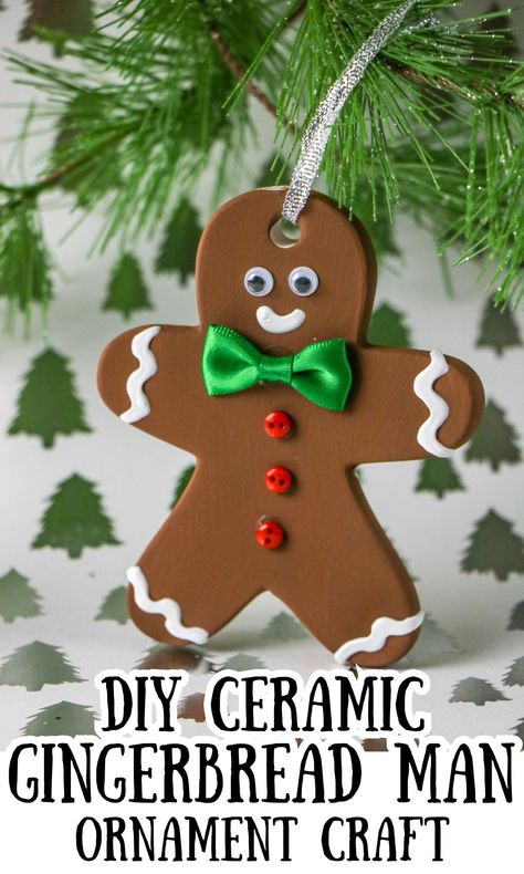 DIY ceramic gingerbread man ornament - In The Playroom Gingerbread Man Ornaments, Gingerbread Man Crafts, Giant Christmas Ornaments, Simple Holiday Decor, Pine Cone Christmas Tree, Gingerbread Diy, 3d Christmas Tree, Santa Crafts, Fabric Christmas Trees