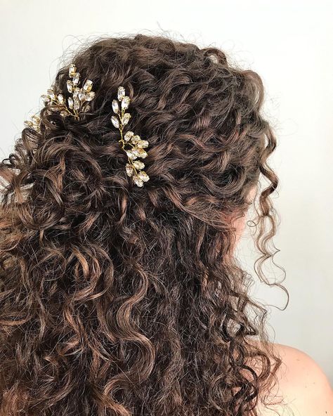 Curly Hair Waterfall Braid, Natural Curls Prom Hair, Natural Curly Hair Quinceanera Hairstyles, Medium Length Curly Bridal Hair, Naturally Curly Hair Prom Styles, Prom Curly Hairstyles Natural, Natural Curly Wedding Hairstyles Half Up, Prom Hair Naturally Curly, Natural Curly Hair Prom Styles