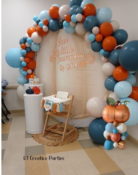 "Our Little Pumpkin Is Turning One" party theme enjoyed by all One Year Old Birthday Party, Pumpkin 1st Birthdays, One Year Old Birthday, Birthday Party Boy, Party Boy, Balloon Arches, Turning One, 1st Birthdays, Boy Birthday Parties