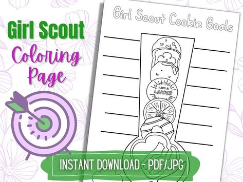 Girl Scout Cookie Goal Tracker, Girl Scout Coloring Pages, Scout Coloring Pages, Goal Sheet, Goals Sheet, Girl Scout Troop, Goal Tracker, Girl Scout Cookies, Girl Scout