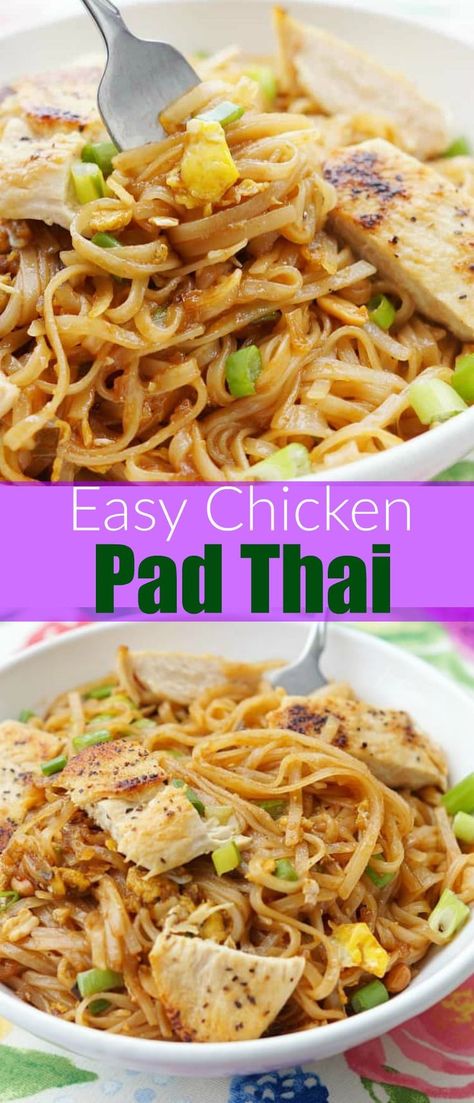 Healthy Pad Thai, Chicken Pad Thai, Pad Thai Recipe, Thai Noodles, Thai Cooking, Chicken Dinners, Chicken Casserole, Thai Recipes, Easy Chicken