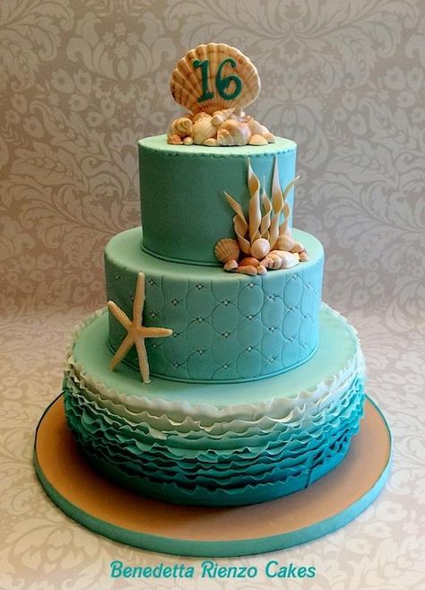 Under the Sea Sweet 16 - Cake by Benni Rienzo Radic Under The Sea Sweet 16, Beach Sweet 16, Sweet 16 Cake, Sweet 16 Themes, Sweet 16 Birthday Cake, Sea Cakes, Beach Cakes, 16 Cake, Sweet 16 Cakes