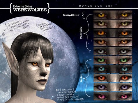 Mod The Sims - Extreme Skins "WEREWOLVES" 6 Skins + Eyes & Ears Sims 4 Werewolf Cc, Werewolf Eyes, Halloween Challenge, Werewolf Costume, The Sims 4 Skin, Dark Fairytale, Sims 4 Body Mods, Play Sims, Sims 4 Gameplay