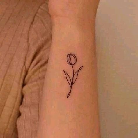 Tiny Linework Tattoo, Small Tulip Tattoo, Small Tattoo Flower, Unique Tattoo Quotes, Cute Couple Tattoo, Quotes Tattoo Ideas, Tattoo Animation, Animation Tattoo, Anime Tattoo Ideas