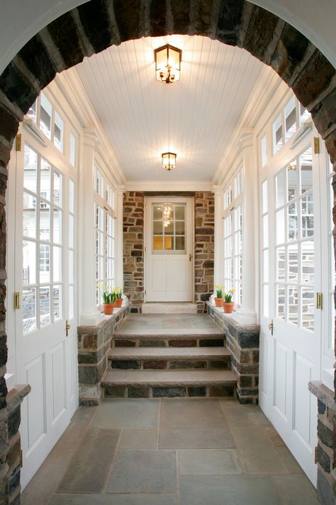 Enclosed Breezeway - Traditional - Entry - Other - by Lasley Brahaney Architecture + Construction | Houzz Enclosed Walkway To Garage, Glass Mudroom Addition, Garage To House Door, Enclosed Foyer Entryway, Enclosed Breezeway To Garage Mud Rooms, Enclose Garage Remodel, Breezeway With Stairs, Mud Room Addition Exterior, Detached Garage Ideas Breezeway