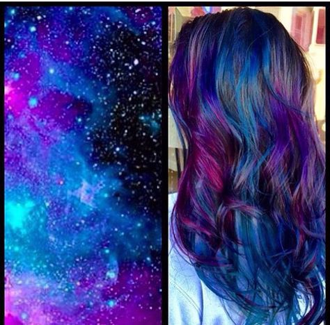 Solar hair - space hair - nebula hair Purple And Blue Hair, Galaxy Hair Color, Dyed Hair Ombre, Space Hair, Short Dyed Hair, Dyed Hair Pastel, Pink Hair Dye, Galaxy Hair, Dyed Blonde Hair