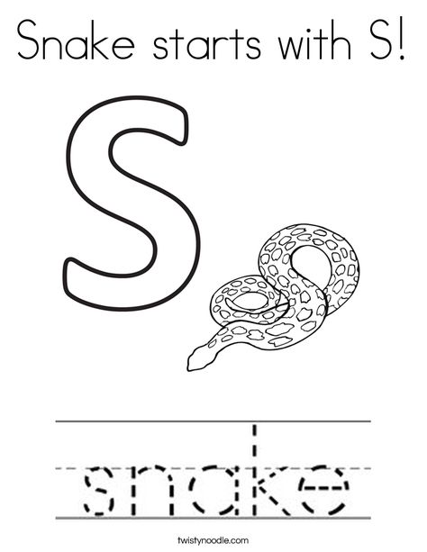 Snake starts with S Coloring Page - Twisty Noodle Snakes For Kids, Dear Zoo, Twisty Noodle, Free Homeschool Printables, Animal Worksheets, Halloween Preschool, Preschool Writing, Holiday Lettering, Teacher Toolbox