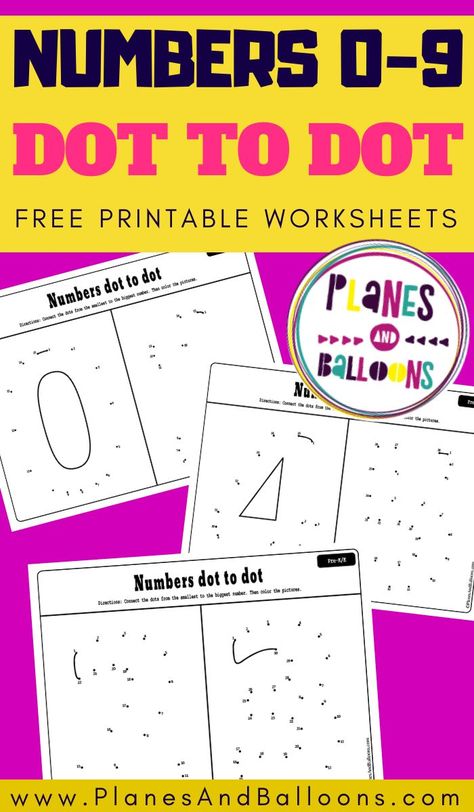 Free printable dot to dot activity for preschool and kindergraten - connect the dots worksheets. #prek #planesandballoons Learning Numbers Preschool, Free Kindergarten Printables, Dot To Dot Puzzles, Dot To Dot Printables, Kindergarten Math Games, Kindergarten Worksheets Free Printables, Dot Worksheets, Free Preschool Printables, Kindergarten Worksheets Printable