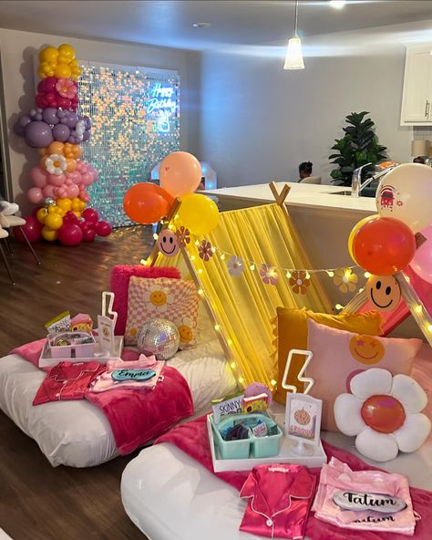 Dti Birthday Party, 11 Year Birthday Party Themes, Peace Out Birthday Party, Peace Out Single Digits Birthday Cake, Groovy Sleepover Party, Birthday Party 10 Girl, Peace Out Single Digits Party Ideas, Groovy Sleepover, Peace Out Single Digits Party