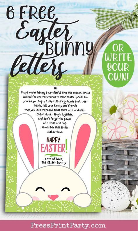 6 Adorable EASTER BUNNY LETTERS for Kids [Free Printable]. In this post, you'll find 6 free, pre-written, printable Easter Bunny letters all in editable templates to make up your own or add your kiddos names to it. The Easter bunny letter templates are easy to edit totally free on Canva.com and can be printed at home. All instructions are included. It’s also easy to add your child’s name for a personalized letter. And lots more free printable Easter fun - By Press Print Party! Letter From Easter Bunny Free Printable, Easter Favor Boxes, Easter Bunny Letter, Letters Printable, Easter Egg Coloring Pages, Easter Bunny Colouring, Letter Templates Free, Easter Favors, Easter Specials