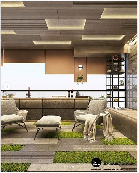 Balcony False Ceiling Design Modern, Terrace Ceiling Design Modern, Terrace Ceiling Design, Balcony Sitout, Balcony Ceiling Ideas, Ceiling Garden, Garden Ceiling, Modern Balcony Design, Balcony House