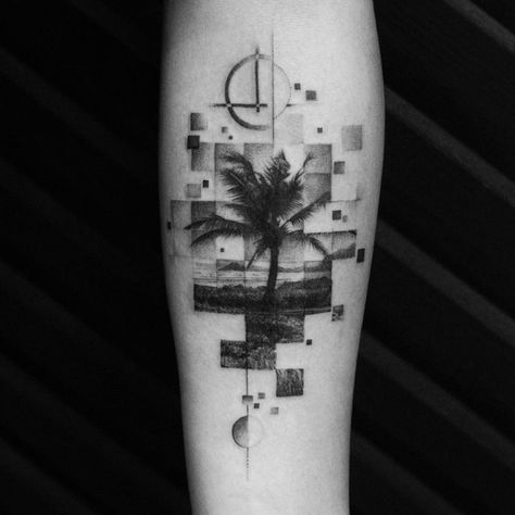 with sensitive lines and thoughtful use of shading, the realistic fine line tattoos by Balazs Bercsenyi are distinguished by the incredible level of details Simple Phoenix Tattoo, Line Art Tattoo, Tattoo Shading, Palm Tattoos, Tattoo Zeichnungen, Palm Tree Tattoo, Beach Tattoo, Geniale Tattoos, Gorgeous Tattoos