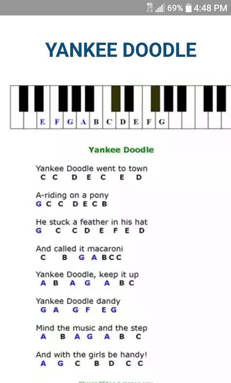 Yankee Doodle, Nursery Rhymes, Piano, Sheet Music Nursery Rhymes Piano Notes, Panio Music, Piano Sheet Music With Letters Popular, Yankee Doodle Piano, Xylophone Songs, Piano Letters Songs, Piano Music For Kids, Xylophone Music, Keyboard Notes