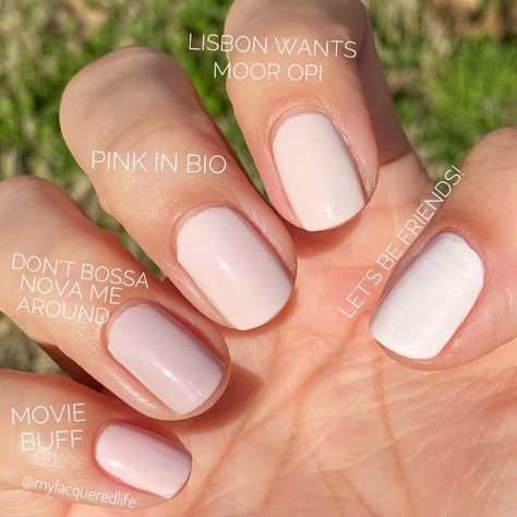 Megan on Instagram: "Spot the difference! 🧐 Swipe to see these under flash and in indirect light 👉🏼 “Pink in Bio” is most similar to “Lisbon Wants Moor OPI,” with PIB being sliiiightly more pink. “Movie Buff” is pinker compared to these and has a great formula for a soft pink, so if you want something with a little bit more pink, that’s a good one. “Don’t Bossa Nova Me Around” is a dusty pink and usually looks greige on me but might look pinkier if you have a lighter skin tone. And finally, “ Light Pink Nail Colors Opi, Don’t Bossa Nova Me Around Opi Gel, Opi Neutral Pink Nail Polish, We Seafood And Eat It Opi, Don’t Bossa Nova Me Around Opi Color, Opi Pink In Bio Gel, Dont Bossa Nova Me Around Opi Dip, Light Pink Opi Colors, Don’t Bossa Nova Me Around Opi