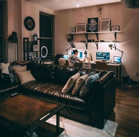 Music Studio Room, Cozy Home Office, Desk Inspiration, Bedroom Setup, Best Office, Dekorasi Kamar Tidur, Workspace Inspiration, Bachelor Pad, Studio Room