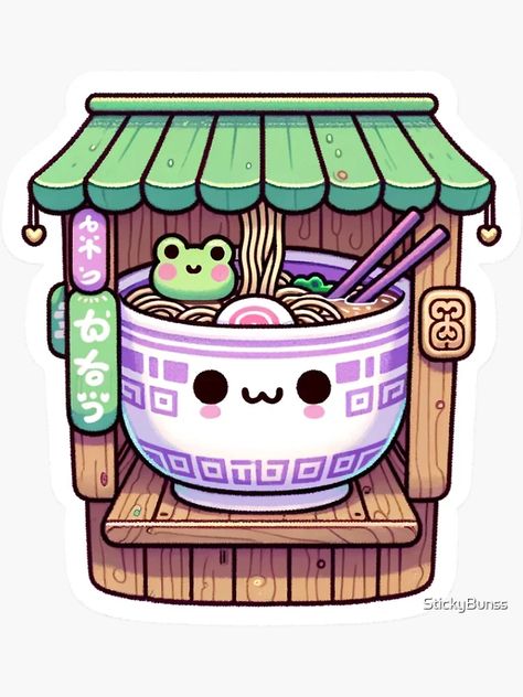 "Kawaii Froggy Ramen: Adorable Cup of Noodles Sticker" Sticker for Sale by StickyBunss | Redbubble Ramen Cup Drawing, Ramen Shop, Tv Design, Pictures To Draw, Noodles, Cute Cartoon, Ramen, Doodles, Character Design