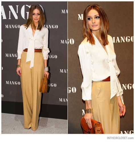 olivia-palermo-mango-pussybow-blouse-camel-wide-leg-pants Olivia Palmero, Spring Office Outfits, Olivia Palermo Outfit, Camel Pants, Estilo Olivia Palermo, Hair Bag, Pants Collection, Olivia Palermo Style, Color Pants