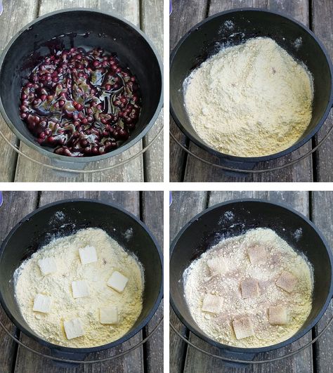 Easy Blueberry Cobbler in a Dutch Oven | Pinch Of Smoke Dutch Oven Blueberry Cobbler, Dessert For Camping, Dutch Oven Cobbler, Easy Dutch Oven Recipes, Dutch Oven Recipe, Blueberry Cobbler Recipe, Easy Blueberry Cobbler, Blueberry Cobbler Recipes, Camping Desserts