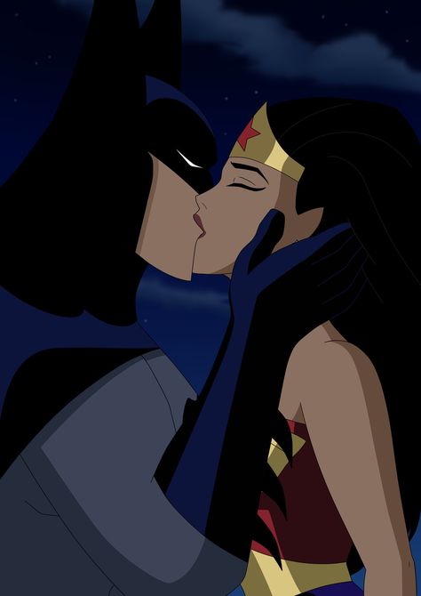 Batman and Wonder Woman Kiss Justice League Animated, Batman Love, Wonder Woman Art, Batman Wonder Woman, Bruce Timm, Batman And Catwoman, Superman Wonder Woman, Arte Dc Comics, Batman Universe