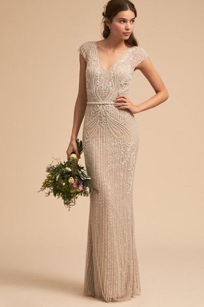 Sanders Wedding Gown by BHLDN - Top 5 Art Deco Wedding Dresses with Gatsby Glamour https://www.loveandlavender.com/2018/01/art-deco-wedding-dresses/ Deco Wedding Dress, Art Deco Wedding Dress, Dress Tips, Sheath Wedding Gown, Western Wedding Dresses, Wedding Dress Champagne, Summer Dresses For Wedding Guest, Jazz Age, Deco Wedding