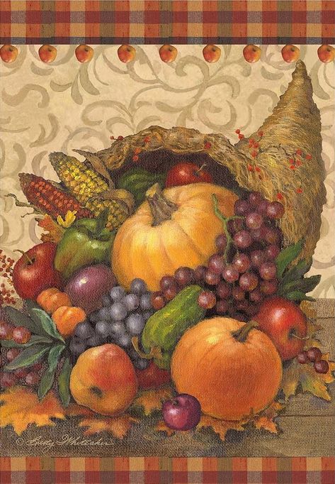 Betty Whiteaker - CORNUCOPIA (VERTICAL) Cornucopia Drawing, Cornucopia Thanksgiving, Cornucopia Art, Cornucopia Wallpaper, Cornucopia Painting, Cornacopia Craft, Cornucopia Painting On Canvas, Watercolor Cornucopia, Cornucopia Bread Basket