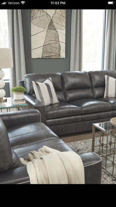 Grey Leather Sofa Living Room, Black Leather Couch Living Room, Leather Couch Decorating, Grey Leather Couch, Leather Couch Living Room, Sofa Charcoal, Black Couch Living Room, Leather Couch Living Room Decor, House Themes