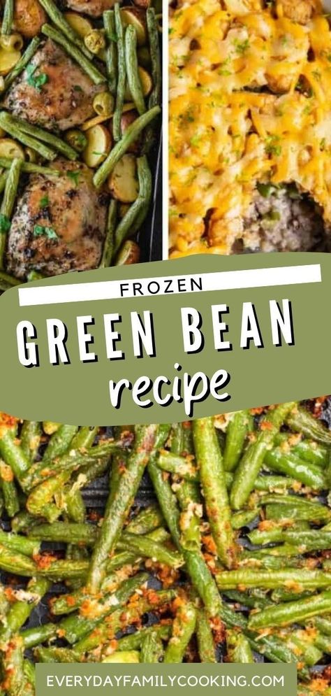 If you have a bag of green beans in the freezer, use this easy list of 20 frozen green bean recipes to make a simple yet delicious dinner side dish or even main dish! Vegan Pot Pie Soup, Asian Green Bean Recipes, Frozen Green Bean Recipes, Green Beans Recipes, Cooking Frozen Green Beans, Green Bean Side Dish Recipes, Green Bean Recipes Healthy, Healthy Green Bean Casserole, Green Bean Recipe