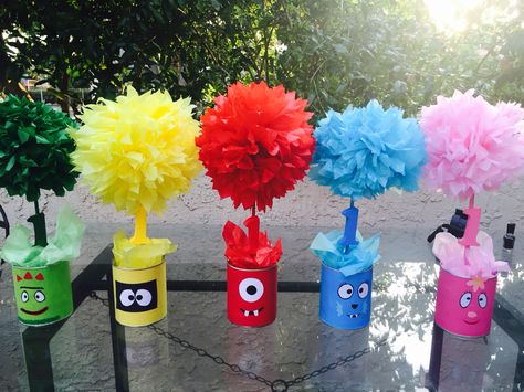 Rainbow Friends Centerpiece, Rainbow Friends Birthday Party Decorations, Rainbow Friends Birthday Party Ideas, 1st Birthday Party Centerpieces, Rainbow Friends Birthday Party, Yo Gabba Gabba Birthday Party, Rainbow Themed Birthday Party, Baby First Birthday Themes, Prince Birthday