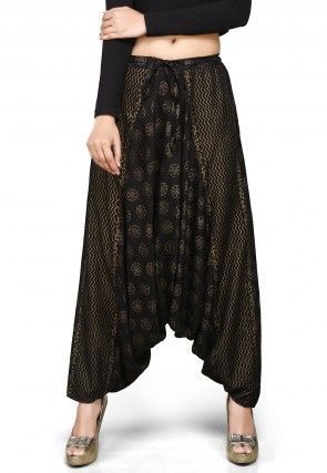 Foil printed Cotton Dhoti Pant in Black : BTS24 Foil Print Fabric, Indo Western Outfits For Women, Indo Western Dresses For Women, Dhoti Pants, Indo Western Dress, Digital Fashion, Utsav Fashion, Indo Western, Outfits For Women