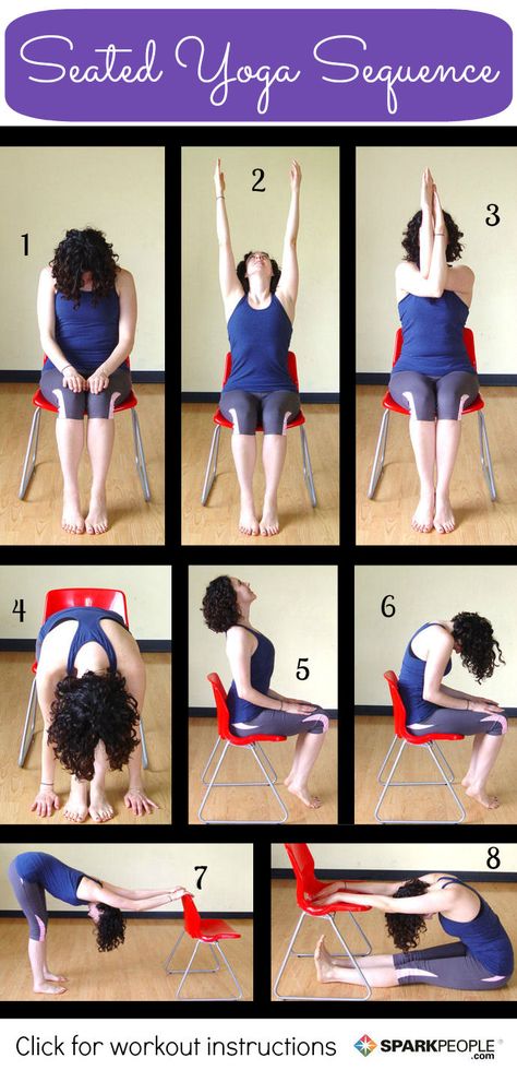 8 Seated Yoga Poses You Can Do from a Chair - A Gentle Yoga Workout That Feels Great (Click thru for instructions). @SparkPeople Seated Yoga, Seated Yoga Poses, Workout Instructions, Spark People, Yoga Beginners, Beginners Yoga, Yoga Posen, Yoga Iyengar, Chair Yoga