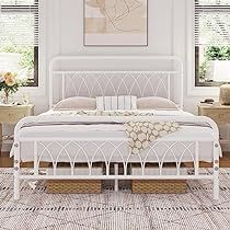 White Iron Beds, White Metal Bed Frame, Queen Size Metal Bed Frame, White Metal Bed, Bed Frame Metal, Queen Platform Bed Frame, Steel Bed Frame, Metal Headboard, Steel Bed