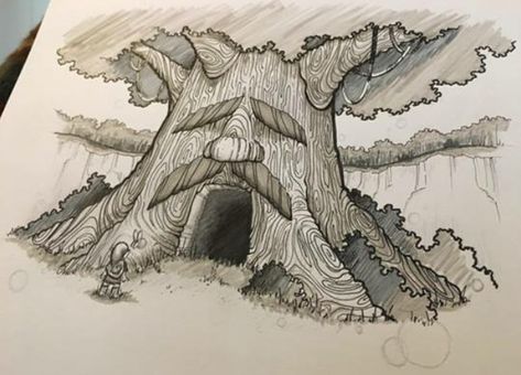 Great Deku Tree, Deku Tree, Zelda Tattoo, Tree Sketches, Zelda Art, Anime Nerd, Ocarina Of Time, Tree Illustration, Tree Drawing