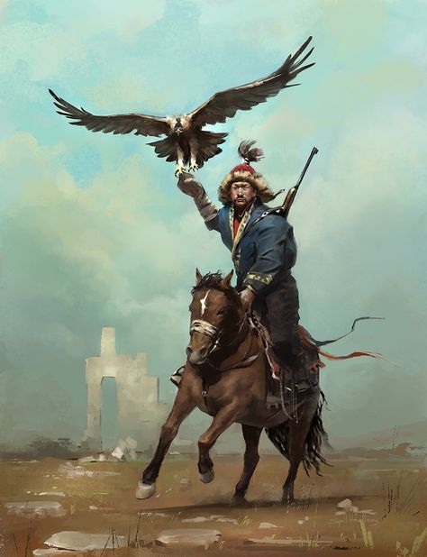 ArtStation - Mongolian Hunter. Character design/concept/illustration // No photobashing or overpaint , MIhail Spil-Haufter Hunter Character Design, Hunter Character, Knight Tattoo, Hunter Games, Mughal Art Paintings, Concept Illustration, Fantasy Novel, Book Inspiration, Design Concept