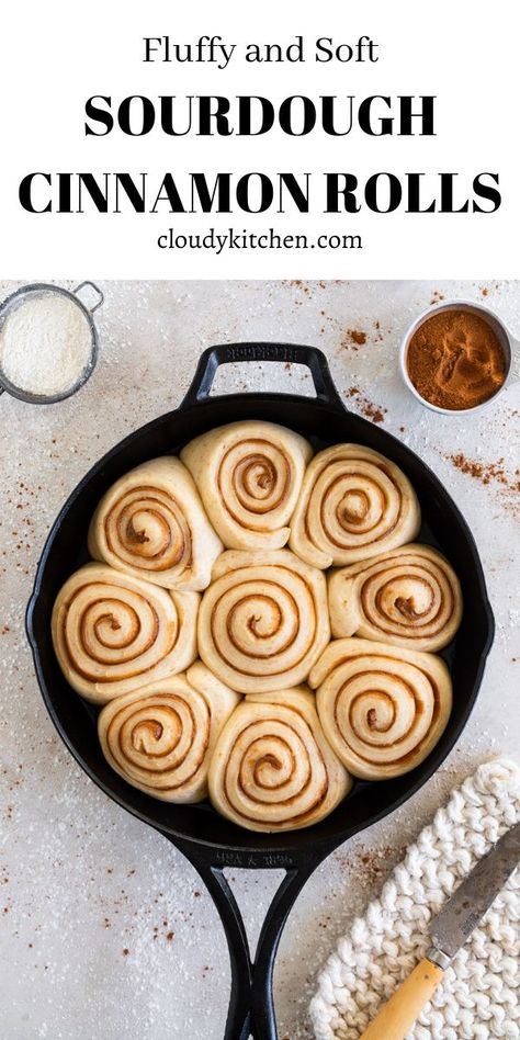 These Sourdough Cinnamon Rolls are the perfect project. They come together super easily, are impossibly soft and fluffy, and are finished with a smooth cream cheese frosting. Cinnamon Rolls Sourdough Starter, Giant Sourdough Cinnamon Rolls, Sourdough Brioche Cinnamon Rolls, Soft Sourdough Cinnamon Rolls, Cinnamon Rolls Sourdough, Cinnamom Rolls, Brioche Recipes, Sourdough Desserts, Traditional Bread Recipe