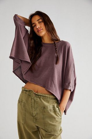 We The Free CC Tee | Free People We The Free Cc Tee, Flowy Tops Outfit, Purple Top Outfit, Hippie Tops, Free People Style, Drape Sleeves, Oversized Style, Hippie Outfits, Flowy Tops