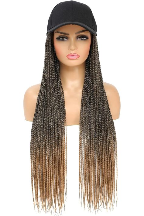 Yunkang Braided Baseball Cap Wig Box Braid with Hat Cap Wig with 24inch Long Ombre Synthetic Braiding Hair Attached for Women (B-T27) Braid With Hat, Braids With Hat, Synthetic Braiding Hair, Wig Ideas, Box Braid, Braiding Hair, Hat Cap, Box Braids, Braided Hairstyles