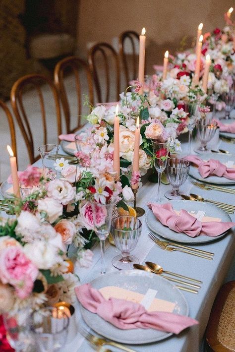 42 Outstanding Wedding Table Decorations ❤ wedding table decorations flower bright tablerunner with candles davidandkathrin #weddingforward #wedding #bride #weddingdecor #weddingtabledecorations Romantic Table Decor, Table Decorations Wedding, Fancy Table, Romantic Table, Beautiful Table Settings, Table Styling, Table Runners Wedding, Pink Table, Wedding Decor Inspiration