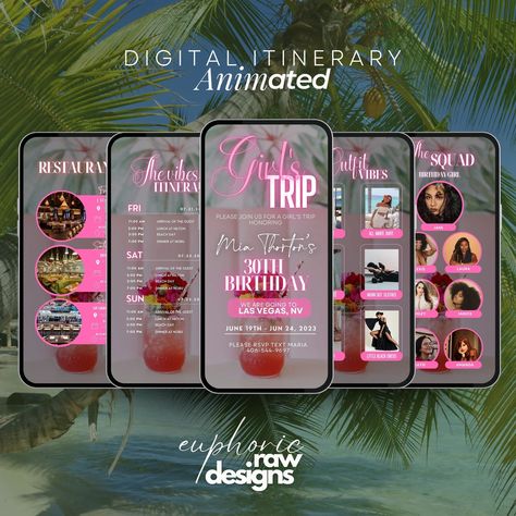 Girls Trip Itinerary, Itinerary Template, Travel Itineray, Birthday Weekend Invitation, Weekend Itinerary, Digital Schedule - Etsy Digital Schedule, Birthday Event Ideas, Weekend Itinerary, Birthday Trip, Itinerary Template, Party Inspo, Creative Poster, Birthday Weekend, Facebook Event