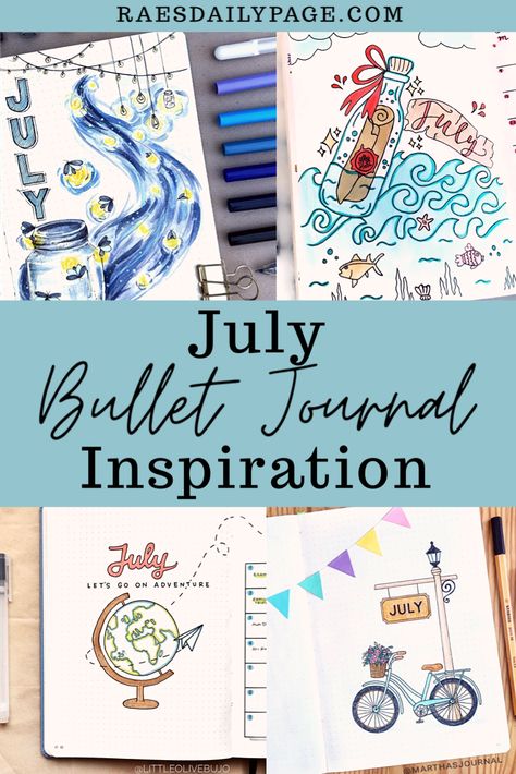 10 July bullet journal cover page ideas #bujo #bulletjournalideas July Bujo Ideas, Bujo July Cover, July Bujo Theme Ideas, July Journal Cover, July Bujo Theme, July Bullet Journal Ideas, July Bullet Journal Cover, Monthly Intentions, July Journal