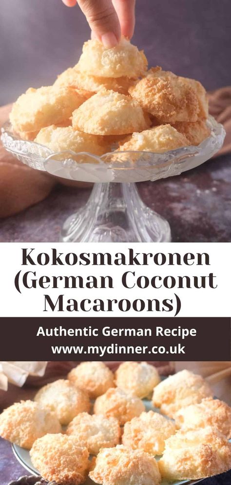 Learn how to make this authentic Recipe for Kokosmarkonen (German coconut macaroons) rnChewy Kokosmakronen, German Coconut Macaroons German Coconut Macaroons, Best Coconut Macaroons Recipe, Macaroons Filling, Macaroons Coconut, German Biscuits, Macaroon Filling, Macaroon Cookies Recipe, Easy Macaroons Recipe, Coconut Macaroons Easy