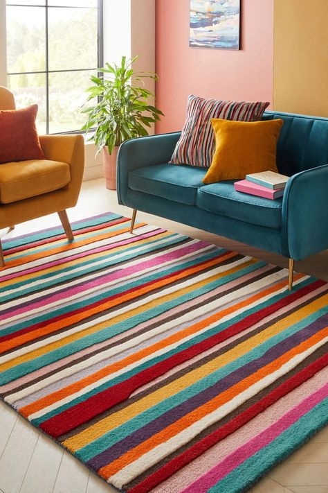 Porch Vibes, Bright Carpet, Bohemian Homes, Stripe Rug, Homes Decor, Indian Living Rooms, Colourful Living Room, Cabinet Colors, Room Interior Design