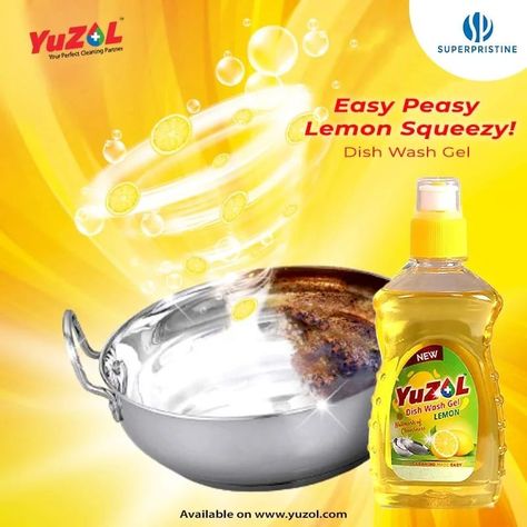 Switch to #yuzol that no longer makes washing the dishes a chore! #superpristine #cleaningproducts #cleaningtips #cleaninghacks #dishwash Detergent Logo, Dish Washing Liquid, Washing The Dishes, Lemon Cleaning, Yellow Dishes, Washing Soap, Creative Advertising Design, Dish Washing, Soap Labels