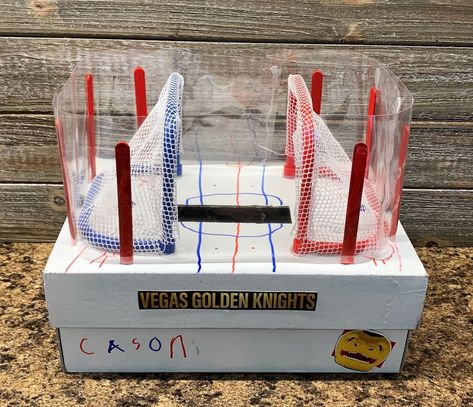 Simple Hockey Valentine's Day Box Hockey Valentine Box Ideas, Jersey Valentines Boxes, Hockey Valentines Boxes, Homemade Valentine Boxes, Hockey Valentines, Homeroom Mom, Valentine's Boxes, Diy Valentines Box, Valentine Boxes For School