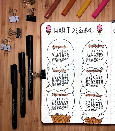 July Bullet Journal Habit Tracker, Bullet Journal Ice Cream Theme, Popsicle Bullet Journal, Ice Cream Bujo, Book Journal Review, July Habit Tracker, Ice Cream Bullet Journal, Bullet Journal Grid, July Bujo