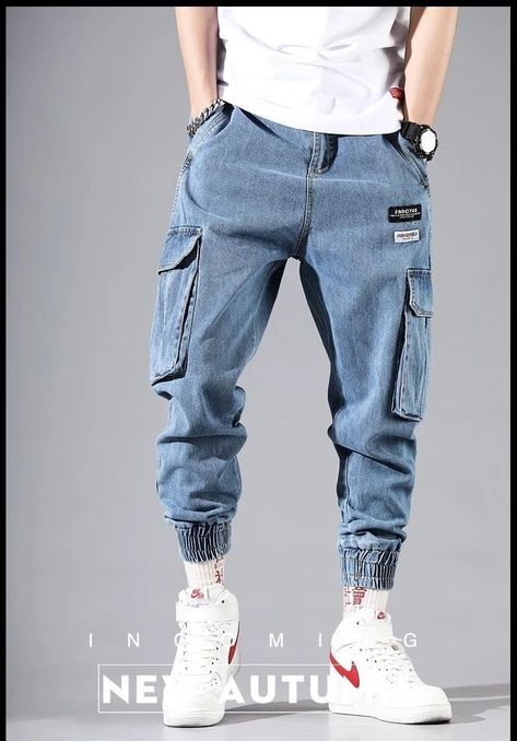 Men Jogger Jeans, Style Harem Pants, Men Jogger, Denim Outfit Men, Harem Jeans, Hip Hop Jeans, Streetwear Hip Hop, Hip Hop Style, Mens Fashion Streetwear