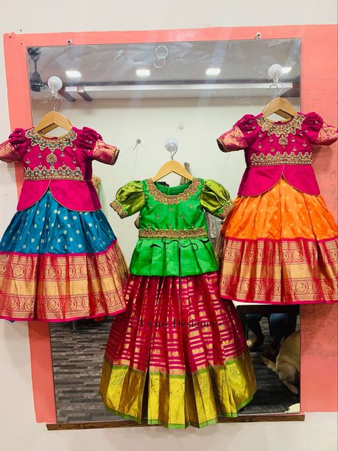 For orders call/whatsapp:8374504389/9059693997 Pattu Pavadai Designs, Kids Indian Wear, Work Blouse Designs, Kids Party Wear Dresses, Pattu Pavadai, Kids Ethnic Wear, Kids Party Wear, Maggam Work Blouse, Kids Blouse Designs