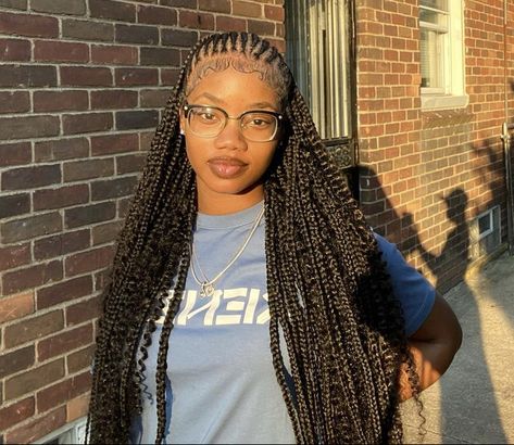 Braided Front Knotless Back, Knotleaa Braids Styles, Braids In The Front Knotless In The Back, Braided Hairstyles For Black Women Cornrows, Big Box Braids Hairstyles, Box Braids Hairstyles For Black Women, Cute Braided Hairstyles, Braided Cornrow Hairstyles, Braids Hairstyles Pictures