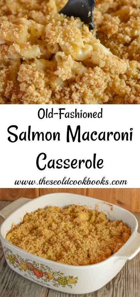 This Salmon Casserole uses macaroni and canned salmon and is quick and easy to put together for a weeknight dinner. Salmon Loaf Recipes, Tuna Mornay, Davita Recipes, Salmon Casserole, Salmon Pie, Salmon Noodles, Mom Meals, Macaroni Casserole, Picnic Potluck