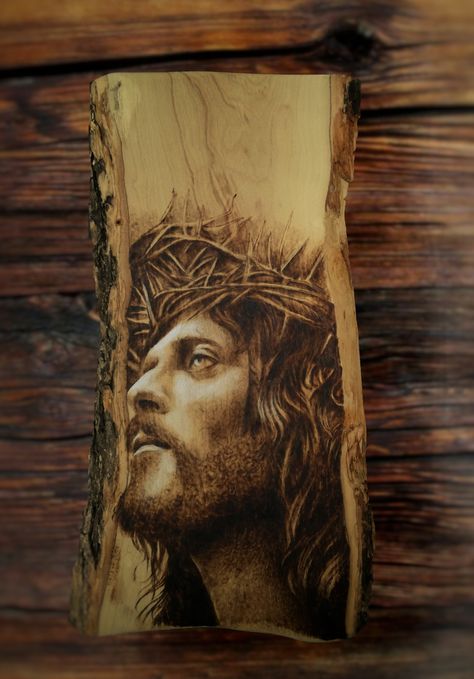 "christ" pyrography on olive wood Design Competitions, Olive Wood, Christian Art, Pyrography, Wood, Quick Saves, Art, Design